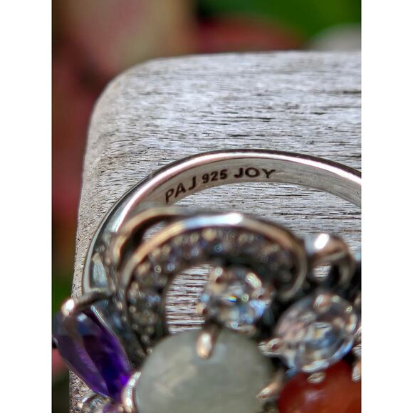 JOY PAJ Jade of Yesteryear 925 Sterling Silver Multi Stone Jade Ring Size 5 - Picture 10 of 11